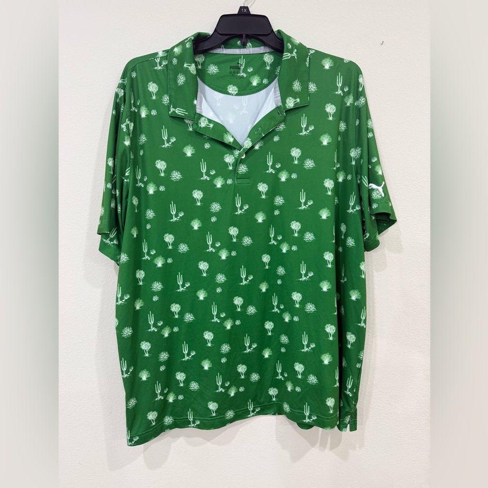 Puma Men's Green Polo with Botanical Design